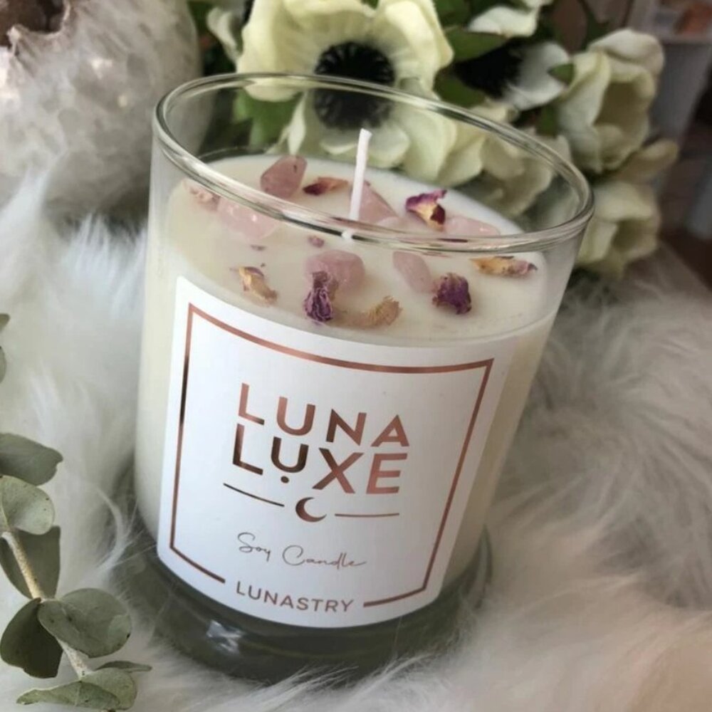 Luna Luxe Rose Quartz Soy Wax Candle